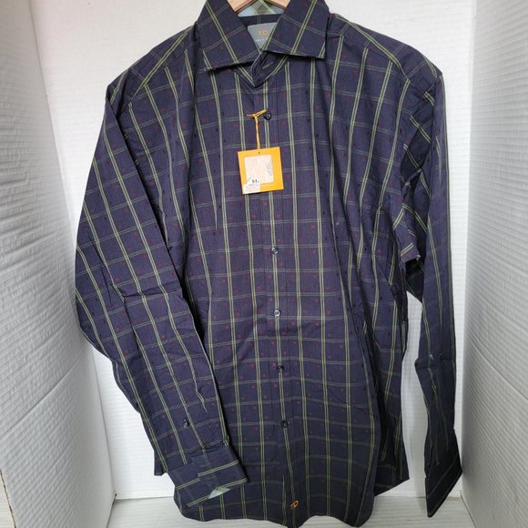 Thomas Dean Green and Blue Plaid Casual Button Down Shirt - Picture 3 of 13